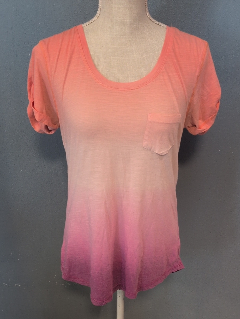ANA Ombre Cotton Blend Rolled Sleeves High-low Hem Scoopneck Tunic Top Summer